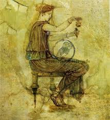 Pittura della casa della Farnesina a Roma, fanciulla che versa il profumo in un'ampolla (I secolo a.C.)